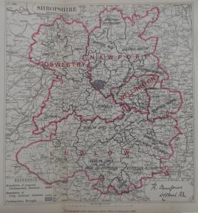Shropshire Ordnance Survey Boundary Commission antique map 1888