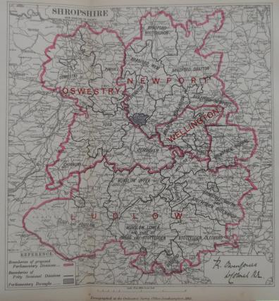 Shropshire Ordnance Survey Boundary Commission antique map 1888