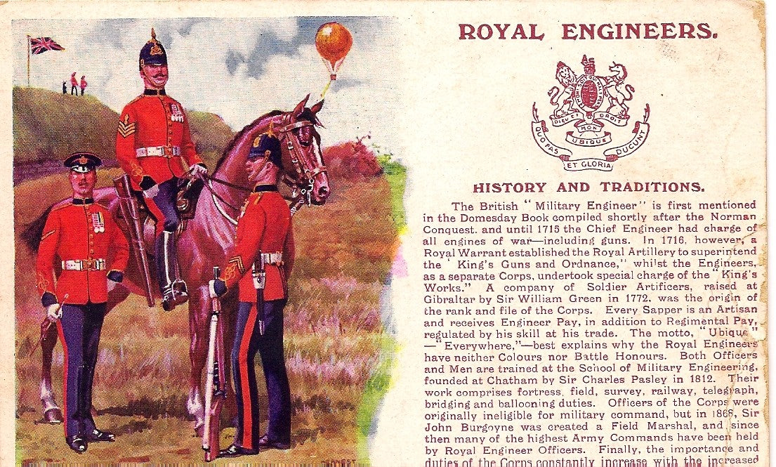 Royal Engineers British Army antique postcard 1913