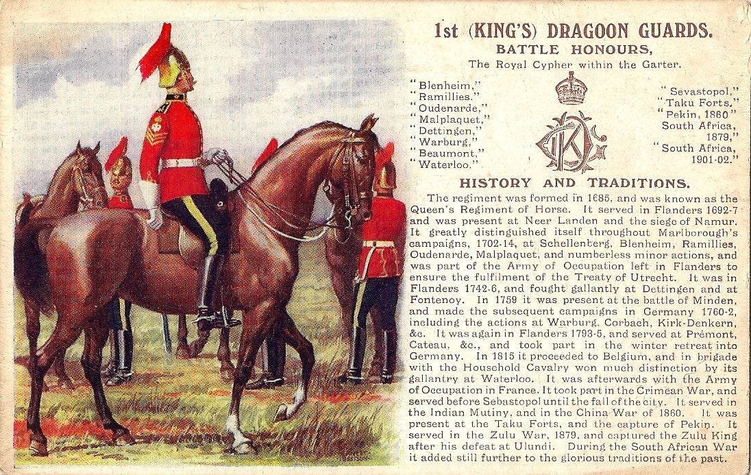 Dragoon Guards British Army antique postcard