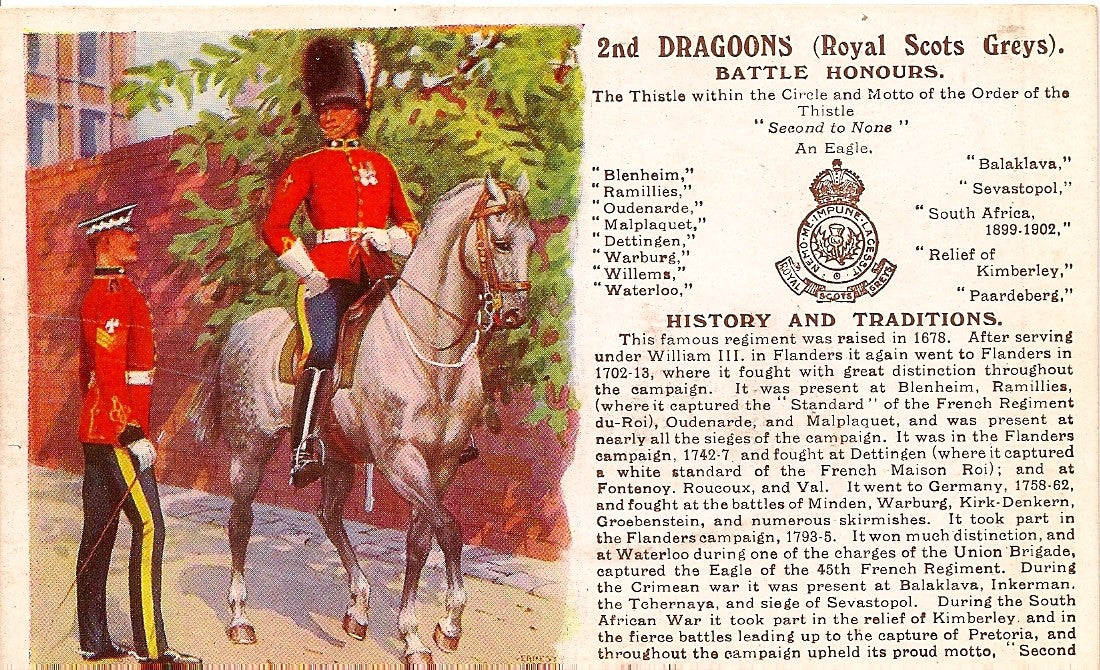 Dragoons 2nd (Royal Scots Greys) British Army antique postcard 1913