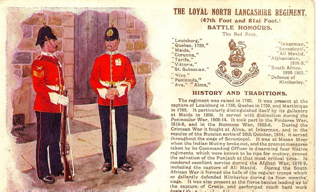 Lancashire Regiment British Army antique postcard 1913