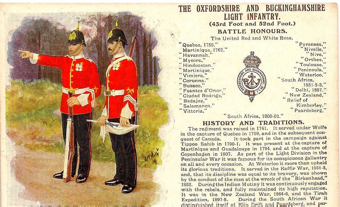 Oxfordshire & Buckinghamshire Light Infantry antique postcard 1913