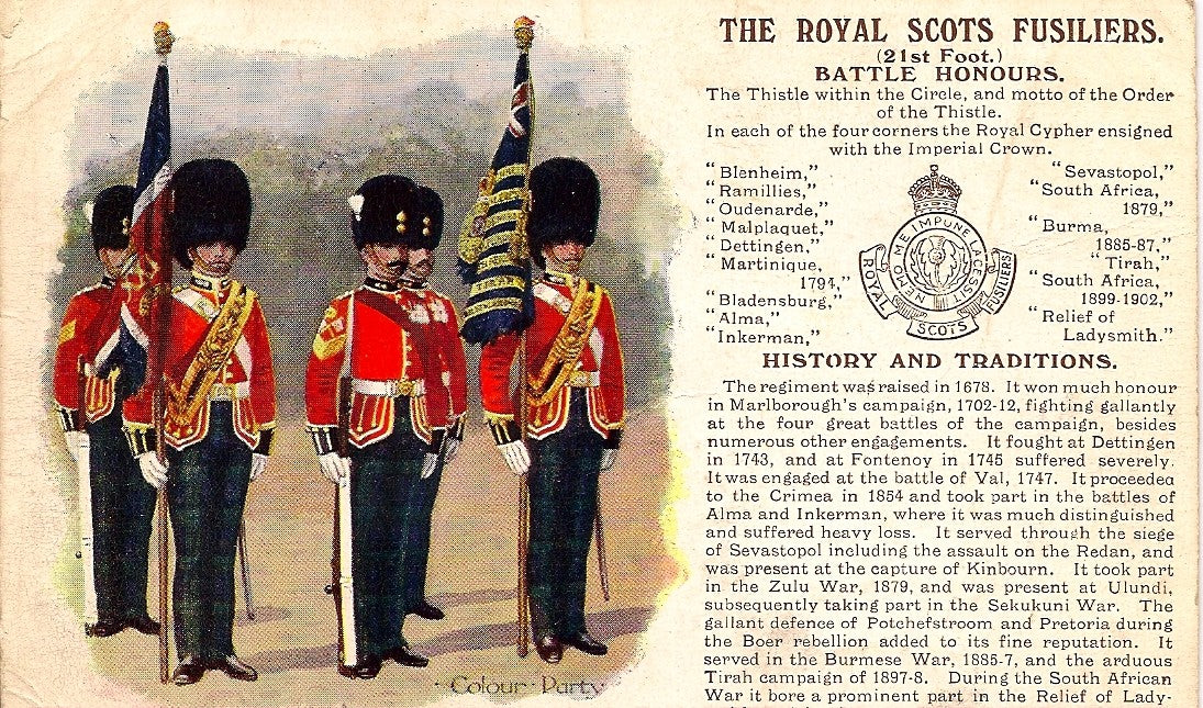 Royal Scots Fusiliers British Army antique postcard 1913ready to frame