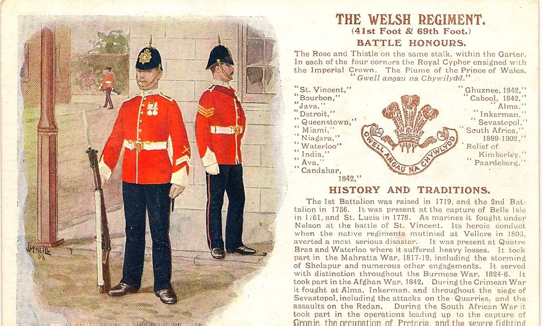 Welsh Regiment British Army antique postcard 1913