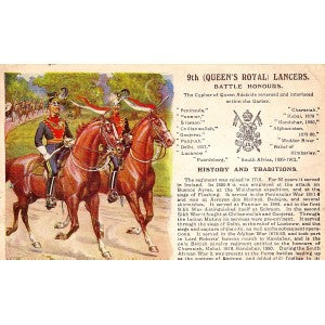 Lancers 9th (Queen's Royal) Lancers British Army antique postcard 1913