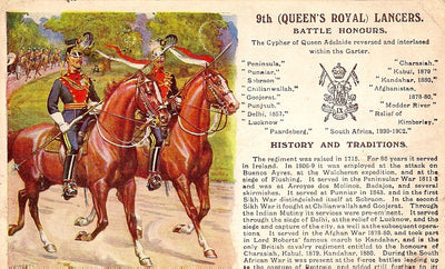 Lancers 9th (Queen's Royal) Lancers British Army antique postcard