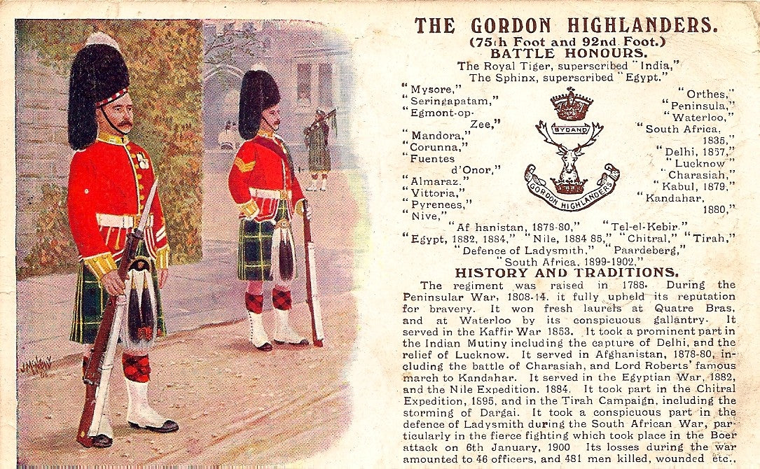 Gordon Highlanders British Army antique postcard 1913