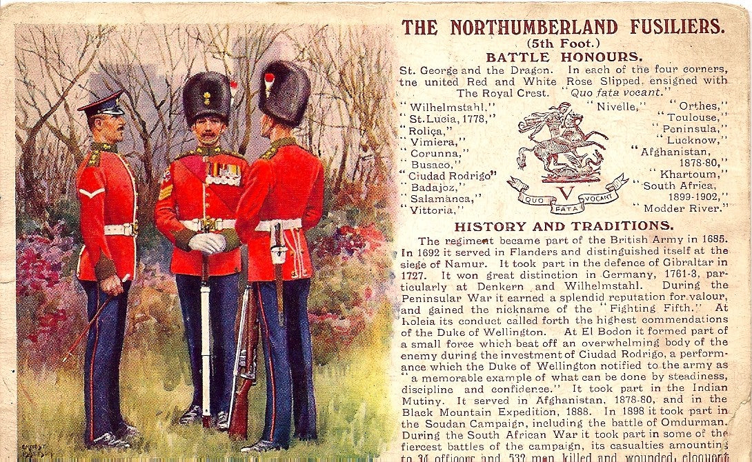 Northumberland Fusiliers British Army antique postcard