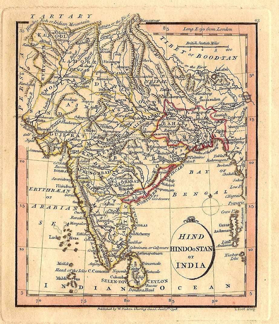 India Hindoostan antique map