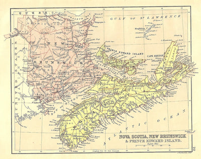 Nova Scotia, New Brunswick & Prince Edward Island antique map 1883