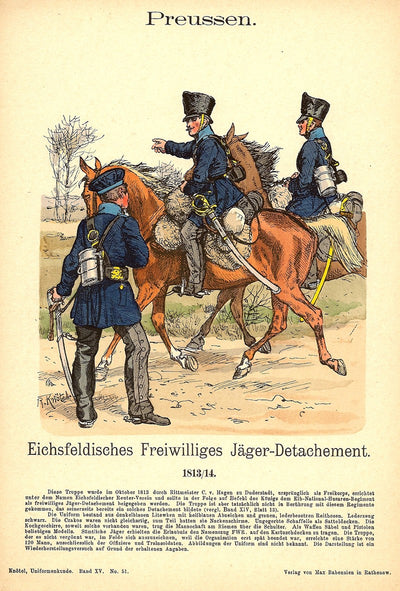 Volunteer Hunters Detachment Prussian Army antique print 1908
