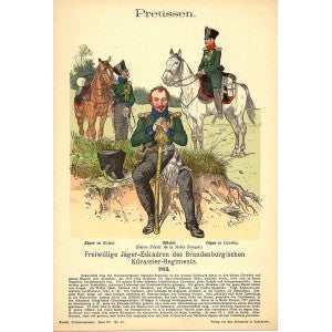 Prussian volunteer currasier regiment 1813 uniforms antique print 1908