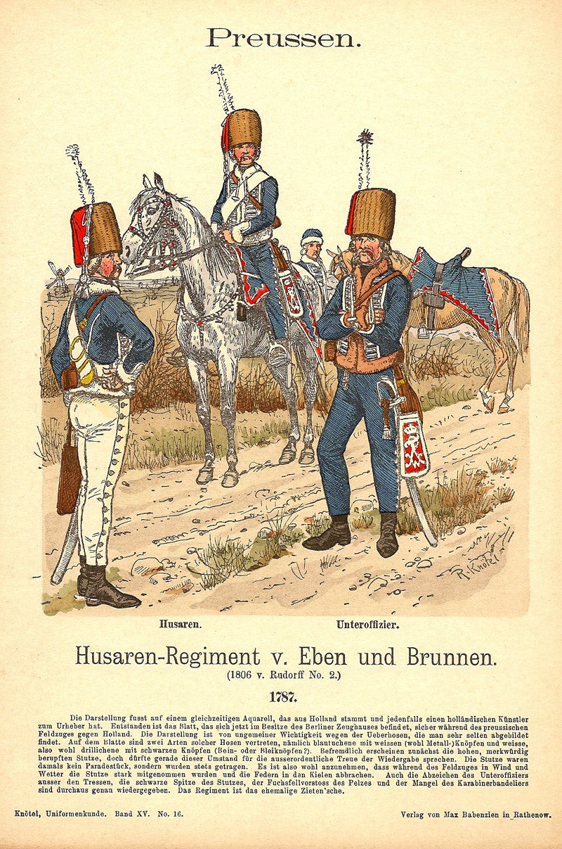 Prussian Hussar Regiment Richard Knotel antique print 1908