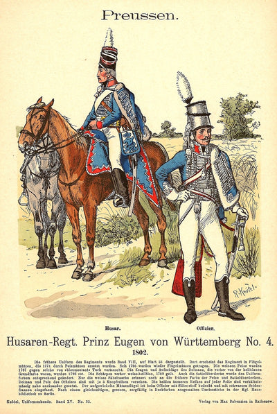 Prussian hussars antique print