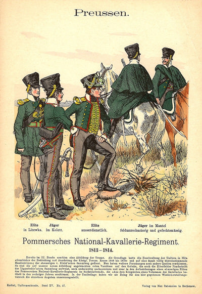 Pomeranian National Cavalry regiment Richard Knotel antique print 1908