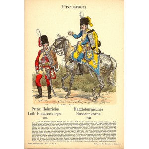 Prussian Hussars antique print 1908