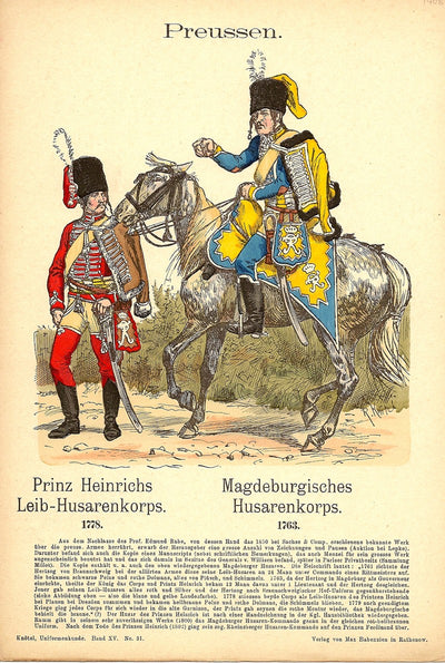 Prussian Hussars antique print 1908