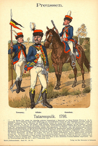 Prussian Tatarenpulk cavalry Richard Knotel antique print 1908