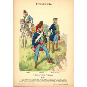 Prussian Freicorps wearing uniforms worn in 1761 antique print 1893