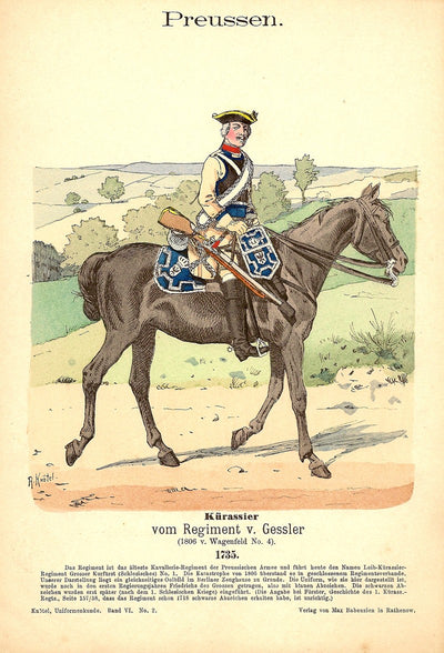 Prussian cuirassier antique print 1895