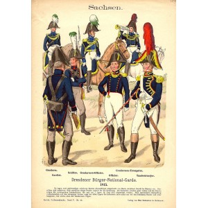 Saxony National Guard uniforms in 1815 antique print  published 1894