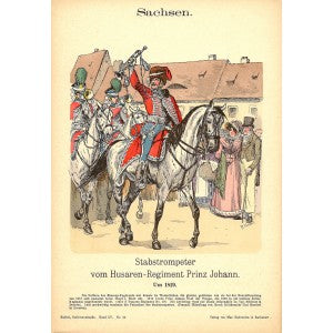 Sachsen Hussars trumpeter Richard Knotel antique print 1908