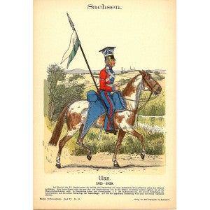 Saxon lancer Sachsen Ulan in 1815-1820 uniform antique print 1908