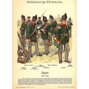 Schleswig-Holstein riflemen in 1845-1851 uniforms antique print 1908