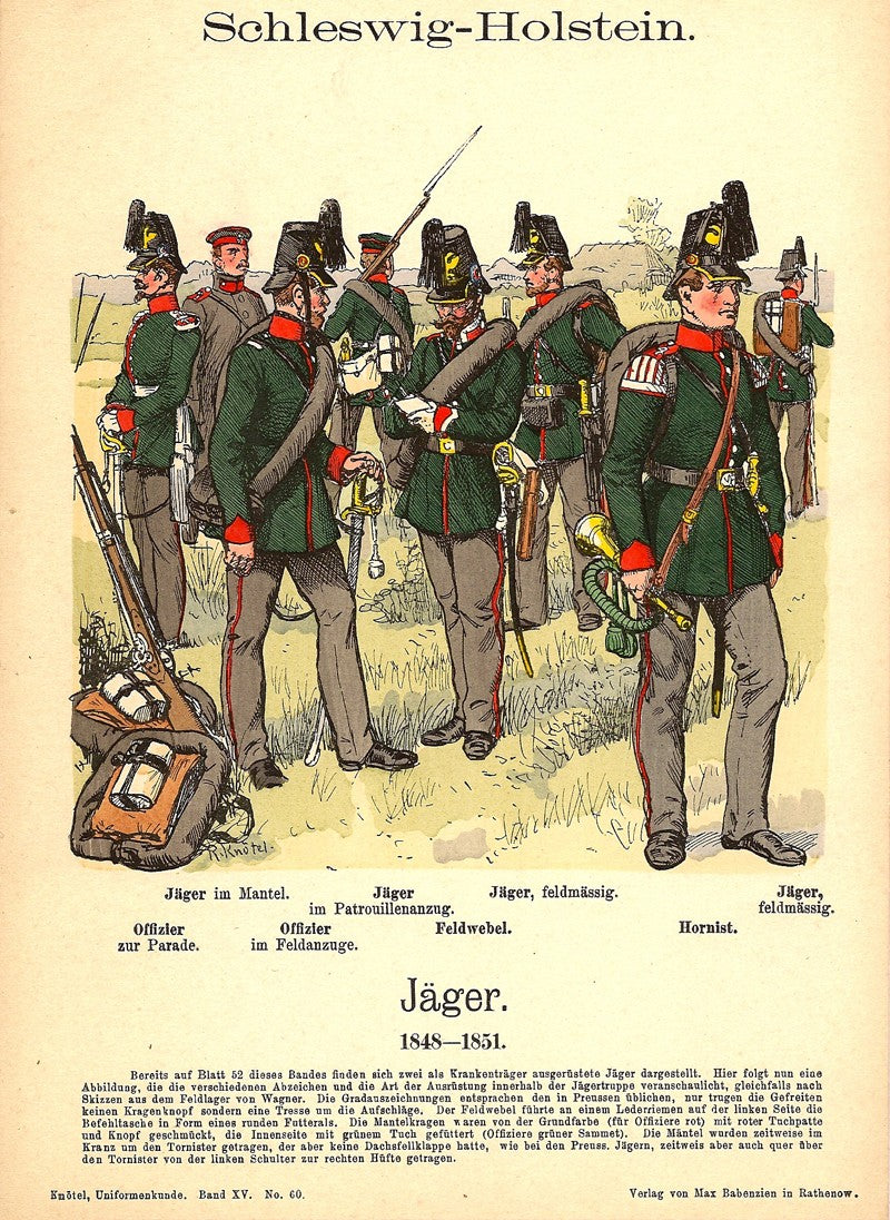Schleswig-Holstein riflemen in 1845-1851 uniforms antique print 1908