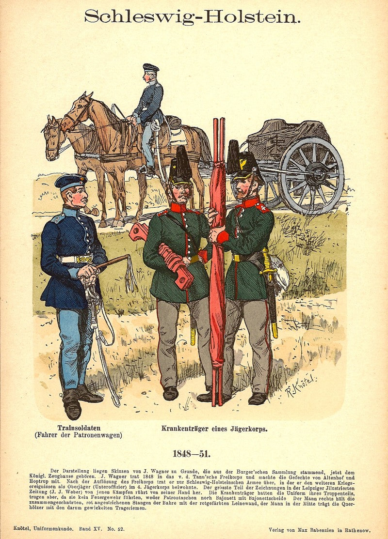 Schleswig-Holstein soldiers in 1848-1851 uniforms antique print 1908