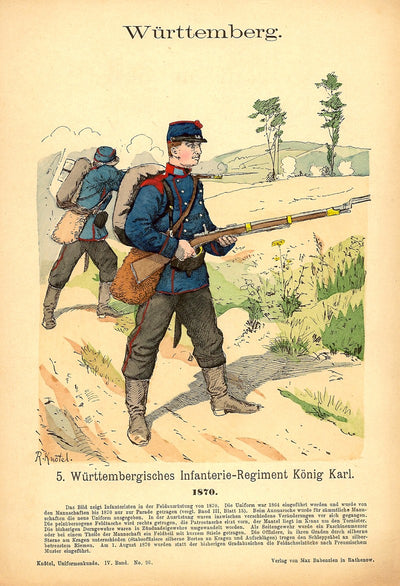 Wurttemberg Infantry Regiment Richard Knötel antique print 1893