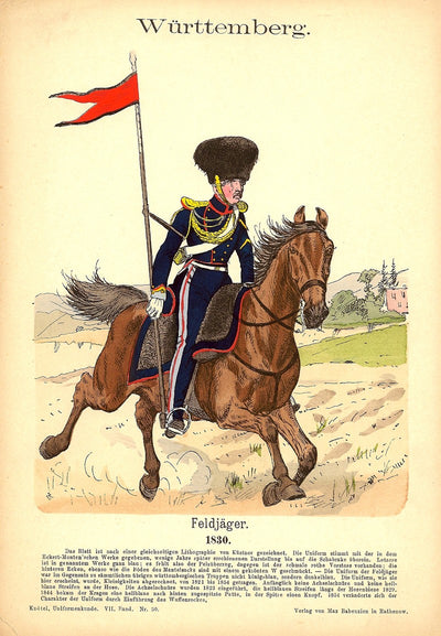 Wurttemberg military police Richard Knötel antique print dated 1896