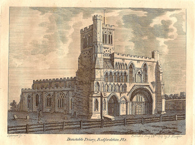 Dunstable Priory Bedfordshire antique print 1787