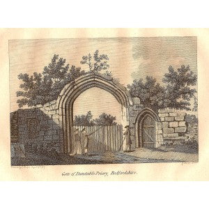 Dunstable Priory Gate Bedfordshire antique print 1787