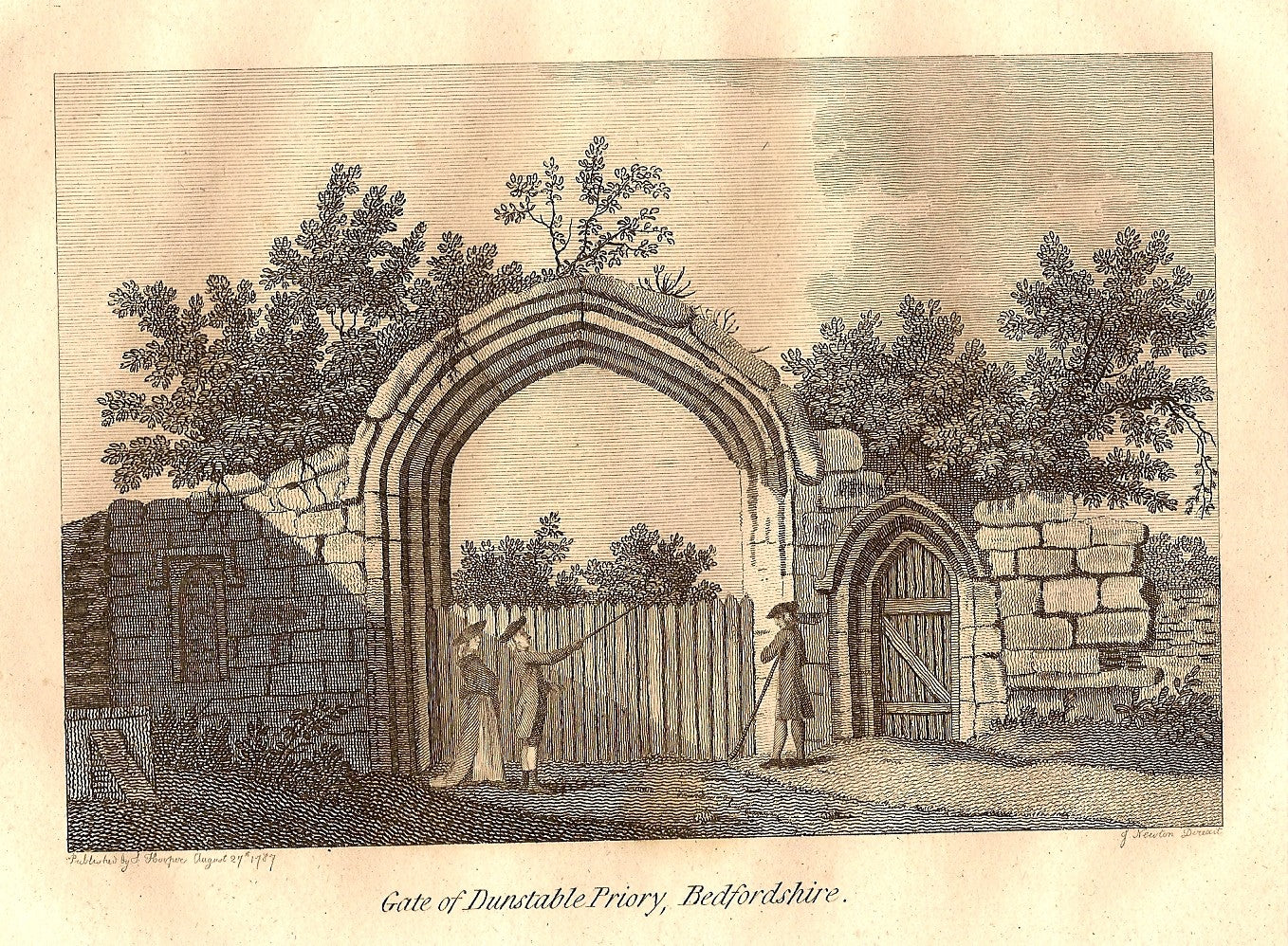 Dunstable Priory Gate Bedfordshire antique print