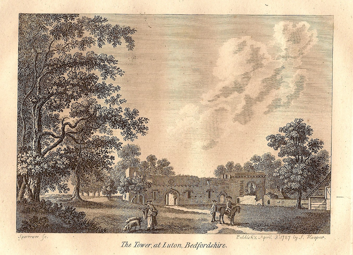 The Tower Luton antique print 1787