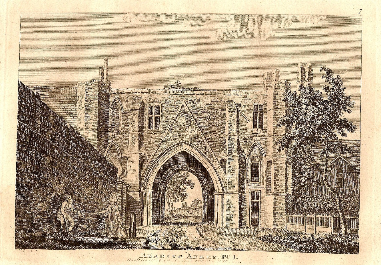 Reading Abbey Berkshire antique print 1784