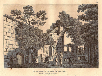 Birkenhead Priory Cheshire antique print c.1790