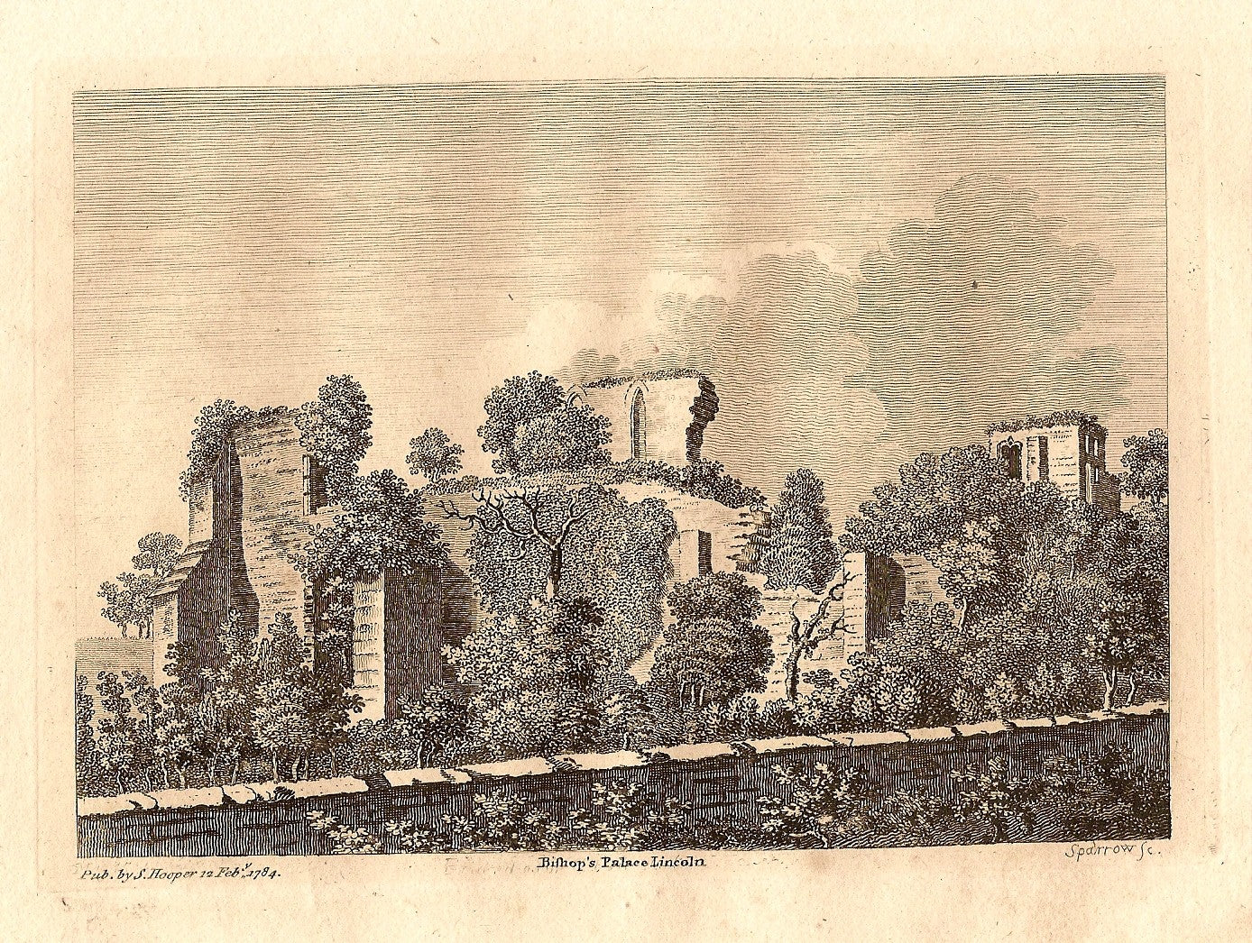 Bishop's Palace Lincoln Lincolnshire antique print 1784