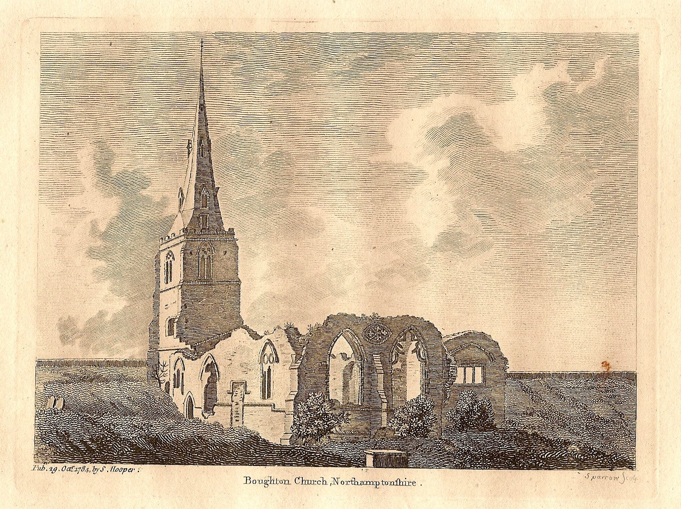 Boughton Church Northamptonshire antique print 1785