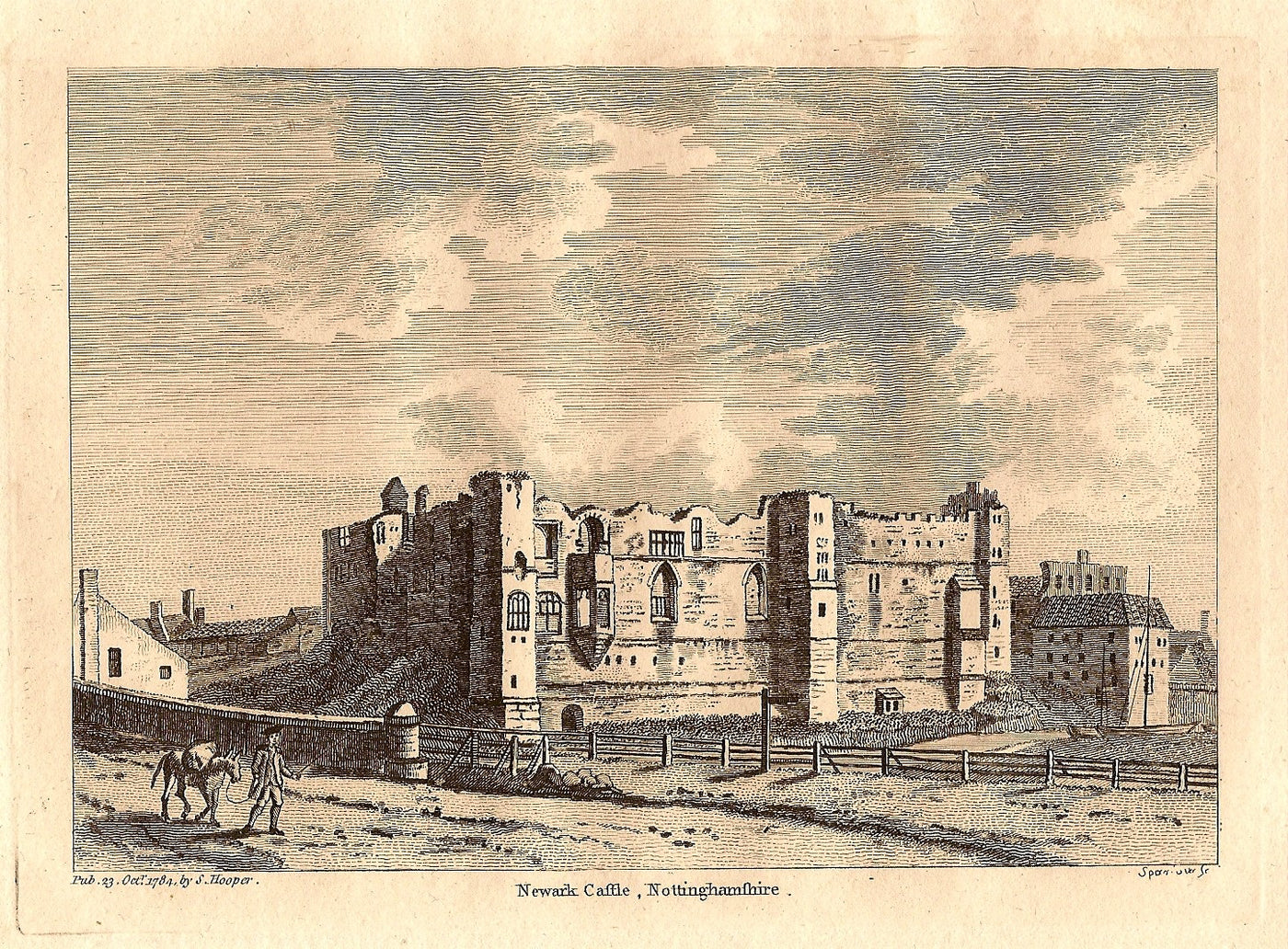 Newark Castle Nottinghamshire antique print 1784