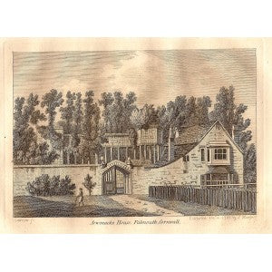 Arwenacke House Falmouth Cornwall antique print 1786