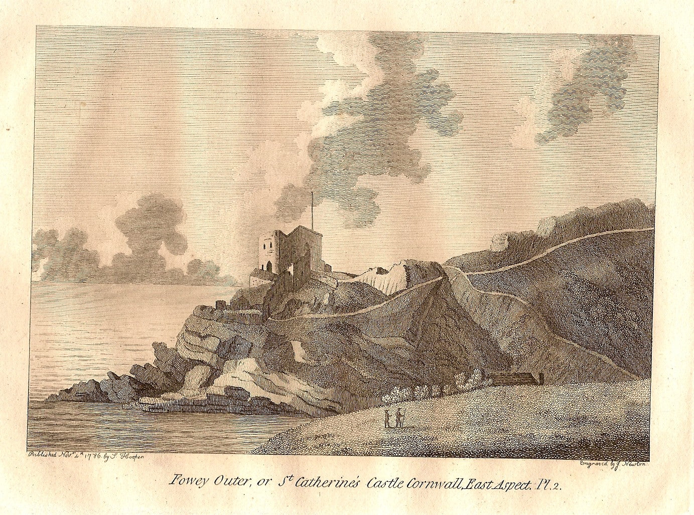Fowey Outer Castle Cornwall antique print