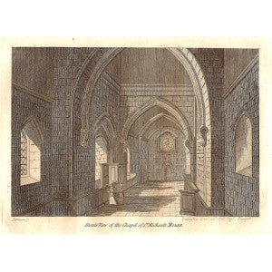 St Michael's Mount Chapel Cornwall antique print dated 1786