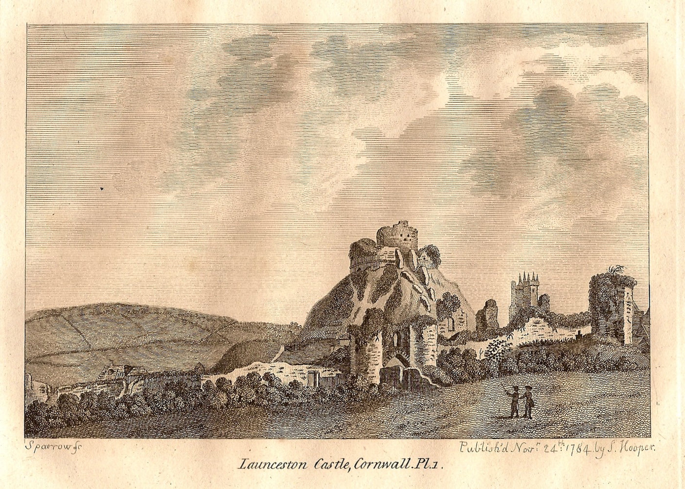 Launceston Castle Cornwall antique print