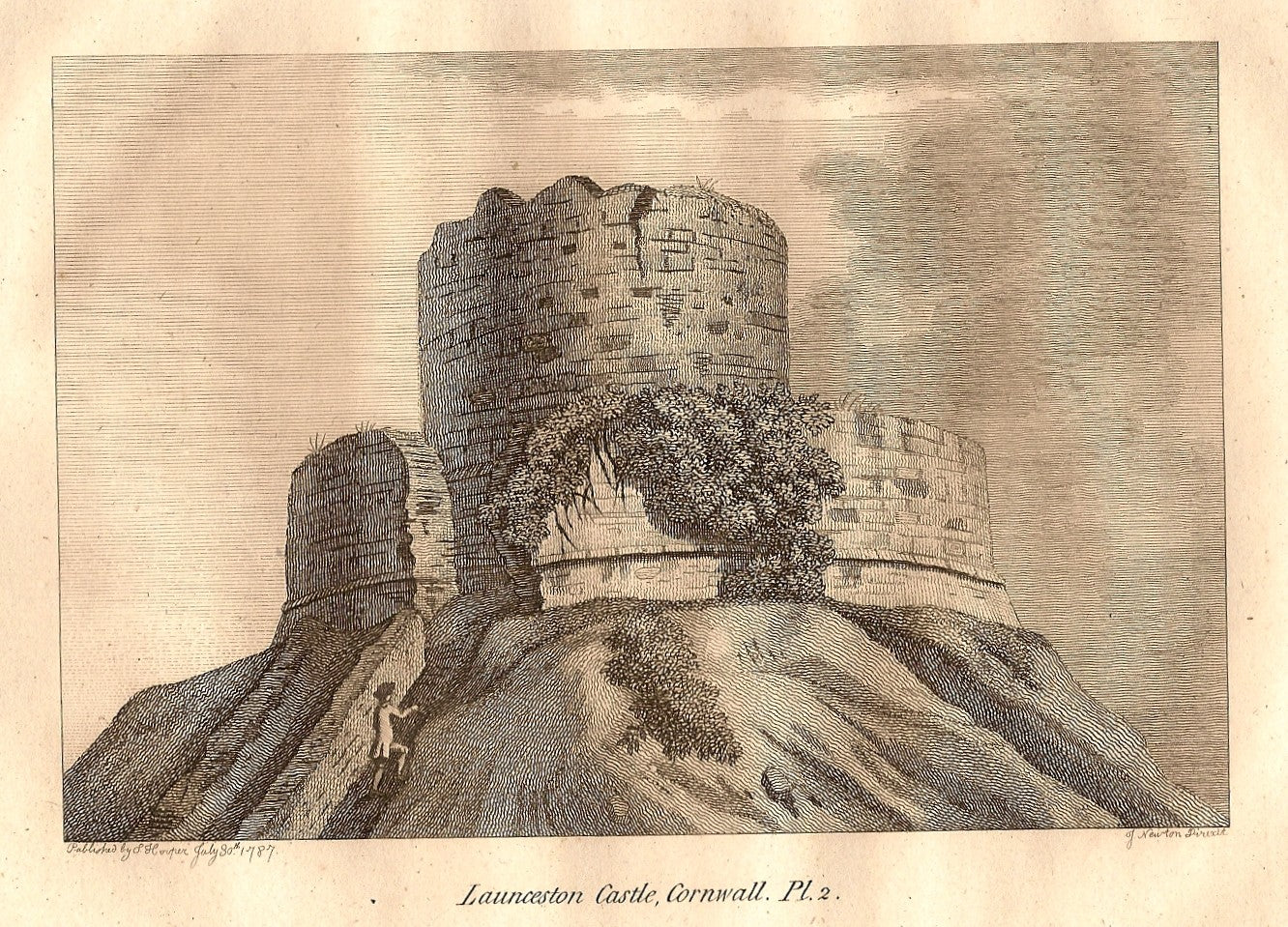 Launceston Castle Cornwall antique print