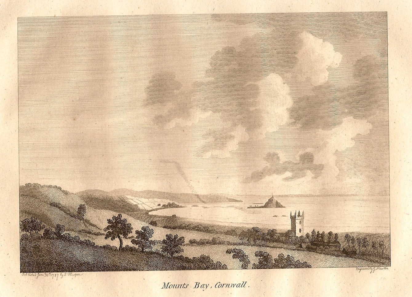 Mount's Bay Cornwall antique print