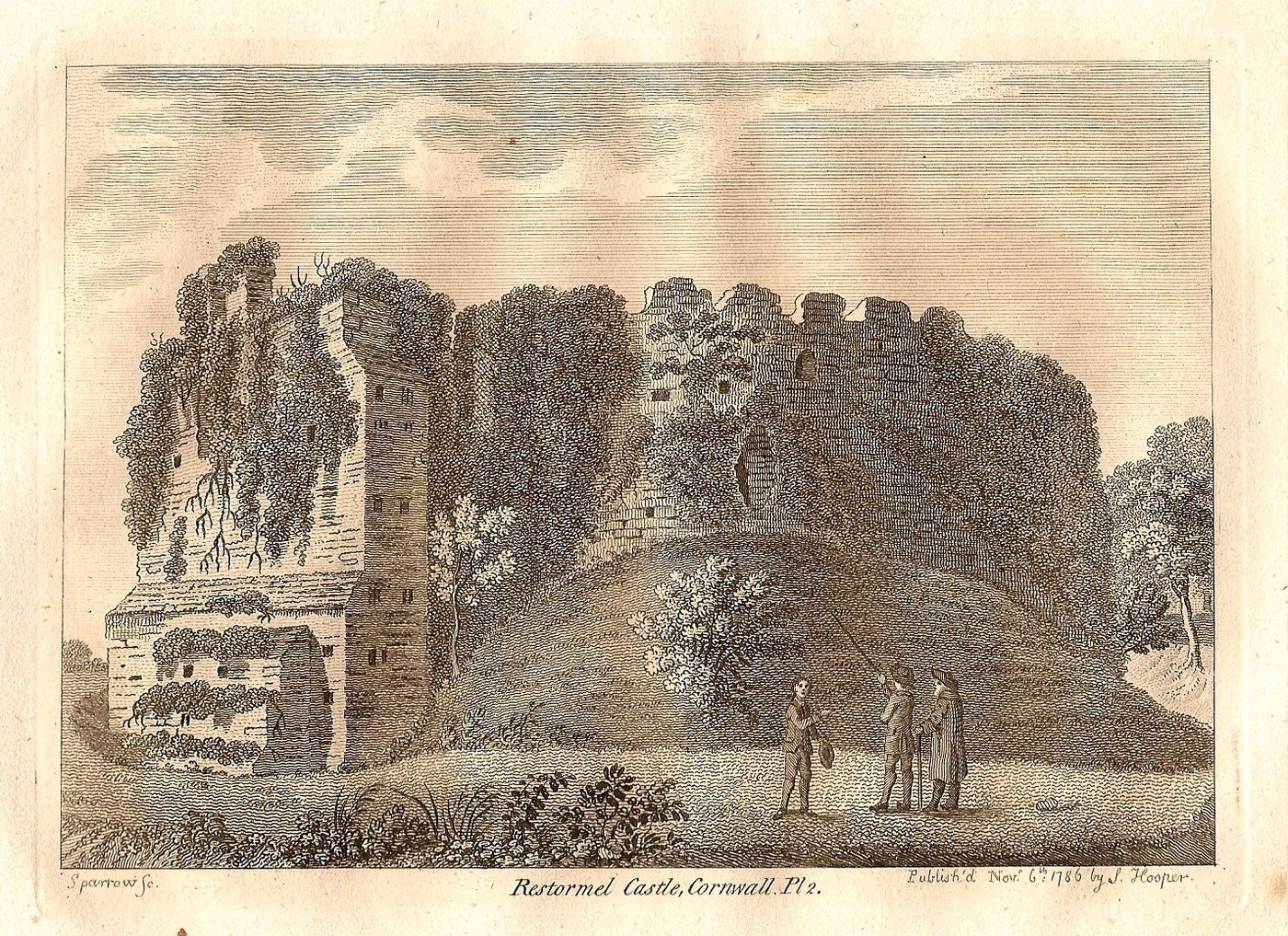 Restormel Castle Cornwall antique print 1786