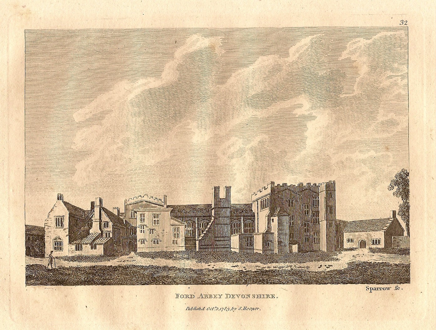 Forde Abbey Dorset / Somerset antique print 1783